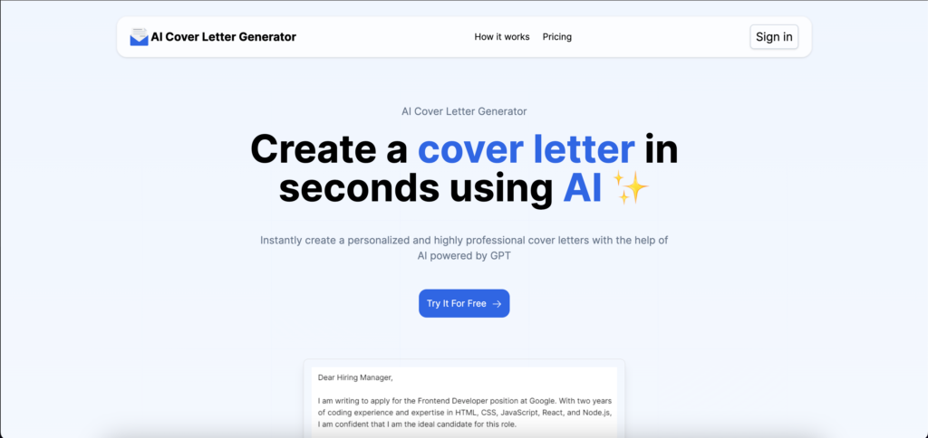 AI Cover Letter Generator - AI Tool Reviews, Pricing and Alternatives ...